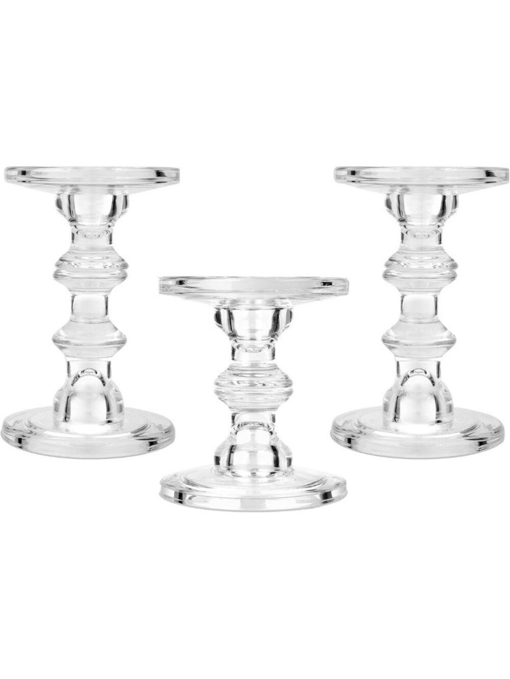 Elegant Glass Candle Holder Set of 3 - Tall Crystal Holders for Pillar & Taper